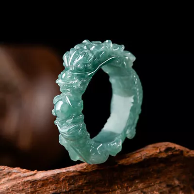 Natural Jadeite Ring For Women Men A Grade Blue Water Dragon Band Boss Ring   • £89.73