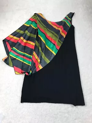 Miss Sixty Dress Black Womens Size Small Multi Coloured Cape Sleeve Mini Slim • £16.99