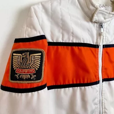 Orange And White Poly Bomber Jacket By BIKER DESIGN  Goldwing  Made In Turkey- M • $68