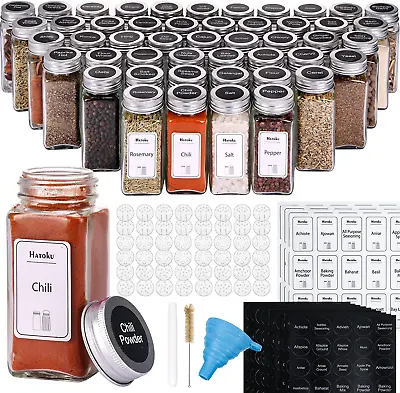 HATOKU Glass Spice Jars 48pcs Empty Square Spice Bottles 4oz Seasoning Containe • $34.67