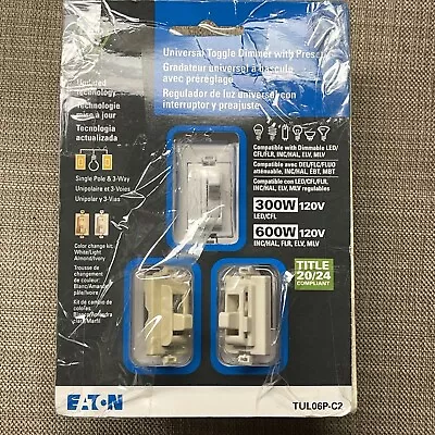 Eaton Universal 1-pole/3-way LED Toggle Light Dimmer-White/Light Almond/Ivory • $17