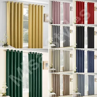 Vogue Thermal Block Out Lined Curtains Eyelet Ring Top Plain Textured Ready Made • £31.89