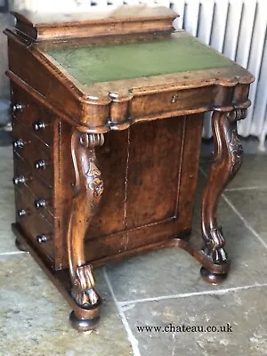 Antique Walnut  Burr Green Leather Office Davenport Ladies Writing  Desk • £399