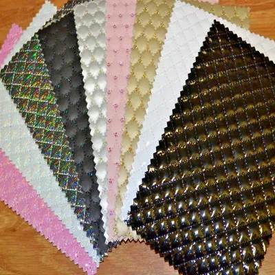 GLOSS PVC LEATHERETTE HOLOGRAM Quilted Polyester Quilting Padded Wadding Fabric • £0.99