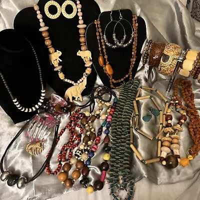 Vintage To Now Tribal African Wood Beaded  Jewelry Lot • $16