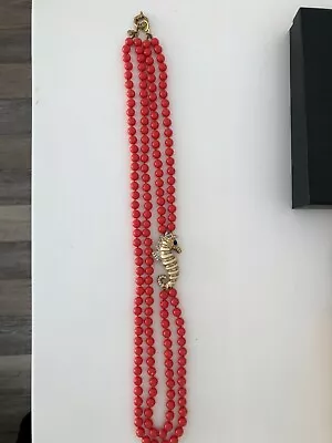 JCrew Necklace Red Glass Beads Seahorse Double Strand • $30