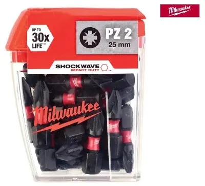 Milwaukee 25pc Shockwave PZ2 Impact Screwdriver Drill Bits Set 25mm New • £11.89