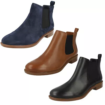 £74.99 • Buy Ladies Clarks Leather Smart Casual Pull On Chelsea Ankle Boots Taylor Shine Size