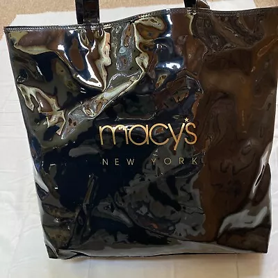 Macys New York Shopping Tote Bag Womens Black PVC W/ Gold Logo Zipper - Damaged • $9.97