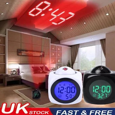 £8.99 • Buy Digital LED Projection Alarm Clock Projector LED Voice Talking Time Temperature
