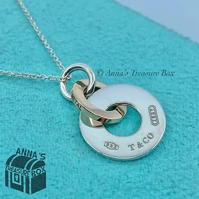 £312.05 • Buy Tiffany & Co 925 Silver & Rubedo Interlocking Drop Circle Necklace (Box, Pouch)