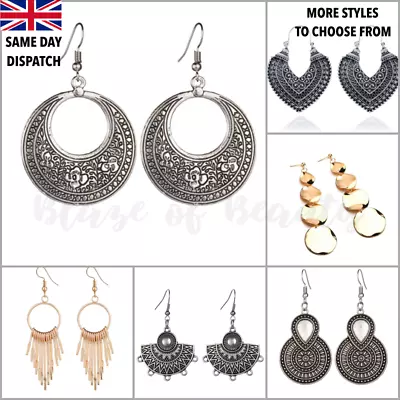 £3.89 • Buy Gold Silver Earrings Round Statement Drop Hoop Ethnic Boho Fashion Disc