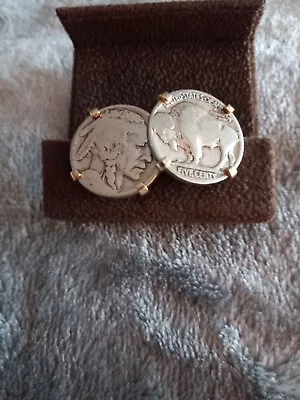 Vintage Sterling Silver American Buffalo And Indian Head Nickel Cufflinks Set In • $25