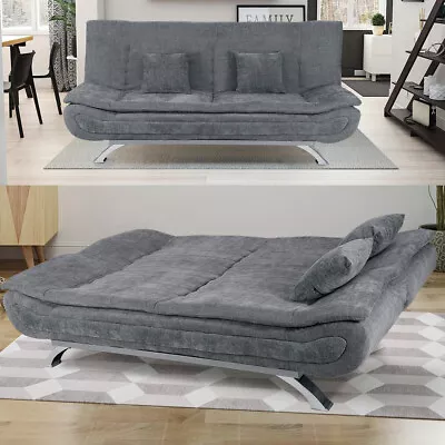 Upholstered 3 Seater Sofa Bed Recliner Couch Sleeper Sofabed Relax Settee Grey • £265.95