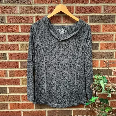 Made For Life Marled Gray Hooded Pull Over Long Sleeve Top • $20
