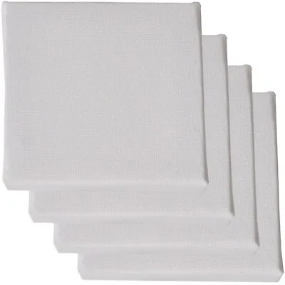 4 X MINI CANVAS 7cm Square White Small Blank Plain Framed Board Art Painting Set • £4.24