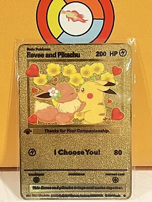 Eevee And Pikachu I Choose You! Love Gold Metal Pokémon Card- Gift/Display • $9.99