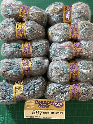 VINTAGE Sirdar Country Style Brushed Tweed Yarn 10 X 50g SMOKEY BLUE Mohair • £10.99