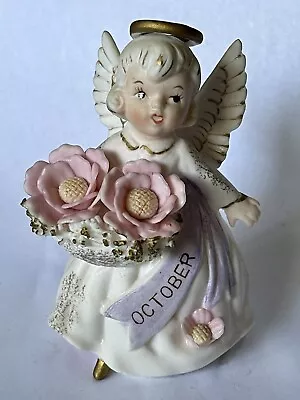 Vintage 1950's Lefton 3332 October Birthday Girl Angel Ceramic Figurine • $5