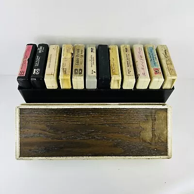 Vintage Plastic Wood Grain 8-Track Tape Storage Case Box - 12 Tape FULL Of TAPES • $14.89