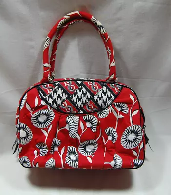 Vera Bradley Deco Daisy Bowler Red Black White Floral Dual Handle Purse Handbag • $20