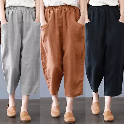 ZANZEA Womens Summer Casual Cropped Pants Cotton Linen Sports Jogging Trousers • $17.96