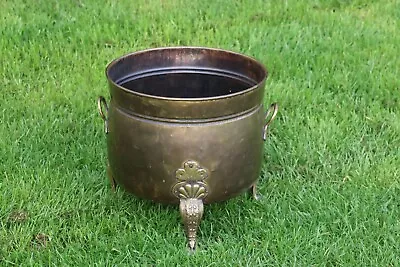 Antique Copper Coal Bucket Wood Store Planter Handmade Claw Feet Lions • £99