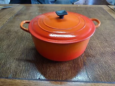 1950's Vintage Le Creuset  E  Enameled Cast Iron Dutch Oven 4.5qt Flame Orange • $59.99