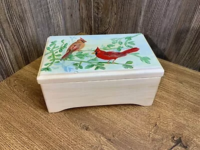 Vintage Wooden Box Hand Painted Cardinals Artist Signed Jewelry Trinkets H9 • $29.99