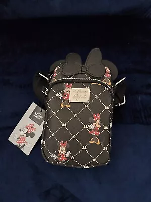 Minnie Mouse Crossbody Bag Faux Leather Black 2 Zip Pocket Purse 7.5 X 4.5 X 2.5 • $22