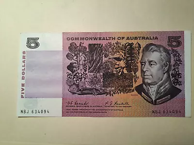 1967 $5 Coombs/Randall Bank Note AUNC+ NBJ 634094 • $145