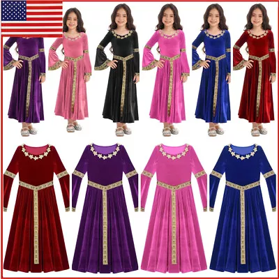 US Girls Medieval Renaissance Princess Costume Velvet Vintage Maxi Dress Party • $26.06