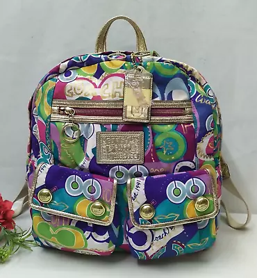Coach Poppy Graffiti Signature Multicolor Canvas Limited Edition Zipper Backpack • $295