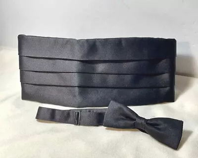 Vintage Unisex Black Polyester Cummerbund & Bowtie Set Polyester USA • $12.99