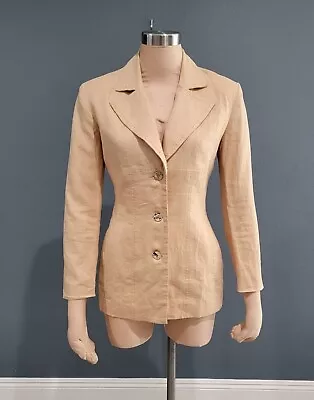 Vintage 90s TINATO Tan Linen Blazer Jacket S • $24.99