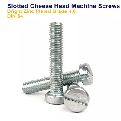 M5 M6 M8 Slotted Cheese Head Machine Screws Bright Zinc Plated 4.8 - Din 84 • £1.49