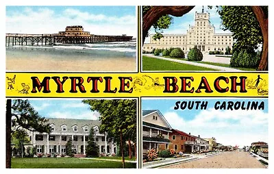 Myrtle Beach SC South Carolina Fishing Pier Hotel Multi-View Linen Postcard • $5.94