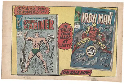 Iron Man 1 And Submariner 1 Ad 1968 Marvel Comics Promotional Ad/poster • $19.95