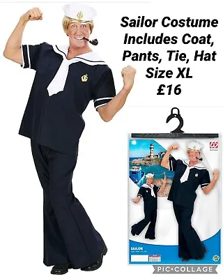 Sailor Costume Mens Fancy Dress Extra Large Popeye Nautical Style • £16