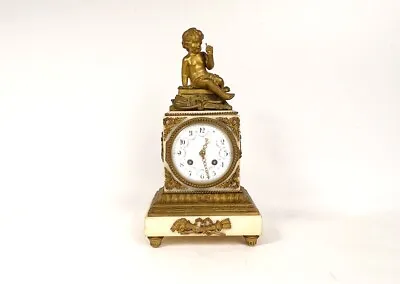 Louis XVI Marble White Marble Gold Bronze Love Angelot Cupid 19th Century Terminal Pendulum • $384.12