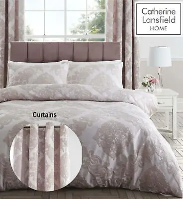 £54.99 • Buy Catherine Lansfield Rococo Jacquard Blush Duvet Cover Sets Or Eyelet Curtains