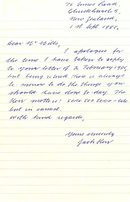 £15 • Buy Jack.L.Kerr - New Zealand Test Cricketer - Signed Handwritten Letter.