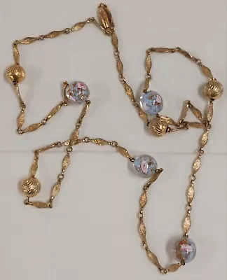 Vintage Necklace Murano Glass Beads Gold Filled Intricate Chain 1950s - 1960s • $26.99