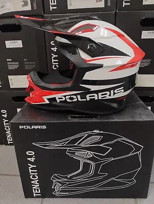 Polaris Tenacity 4.0 Offroad Helmet DOT ECE Ventilated Padded White Red Black • $139.99