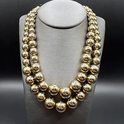 MONET Vintage Double Strand Gold Tone Ball Beaded Graduated Necklace 16  • $29.95