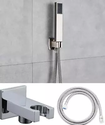 Hand Held Shower Head With Wall Connector And Hose Set Square Solid Brass Chrome • $24