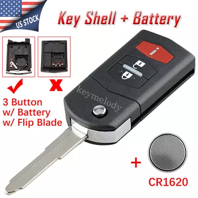 Flip Remote Key Fob Shell Case + Battery For Mazda 2 5 2011 2012 2013 2014 2015 • $10.45