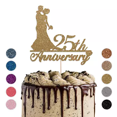 Personalised WEDDING ANNIVERSARY Cake Topper Custom Glittering For 50th 25th 1st • £2.65