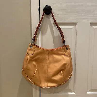 Paolo Masi Shoulder Bag Purse Italian Leather Woven Handle Made Italy Orange • $44.95