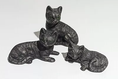 Small Vintage Resin Black Tabby Cat Set Of Figurines 6cm Tall • $12